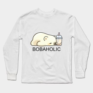 Bobaholic Little Polar Bear Chilling with it's Boba Tea Long Sleeve T-Shirt